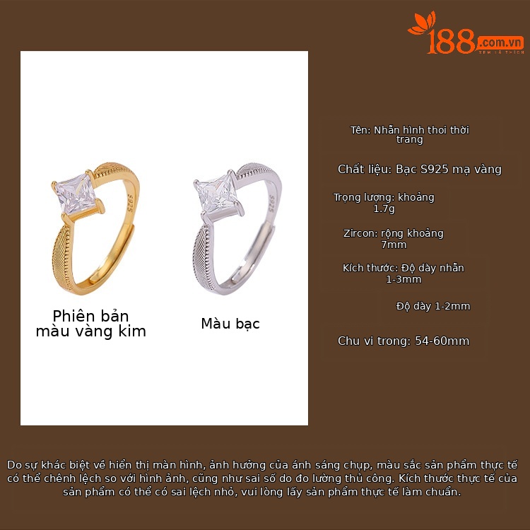 Nhẫn nữ bạc 925 mạ vàng hình kim cương nhẹ nhàng, phong cách sang trọng — Bạc chi tiết 2