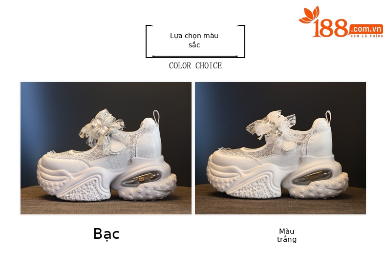 Giày sneaker nữ đế dày tăng chiều cao thoáng khí lưới thể thao — màu trắng chi tiết 2