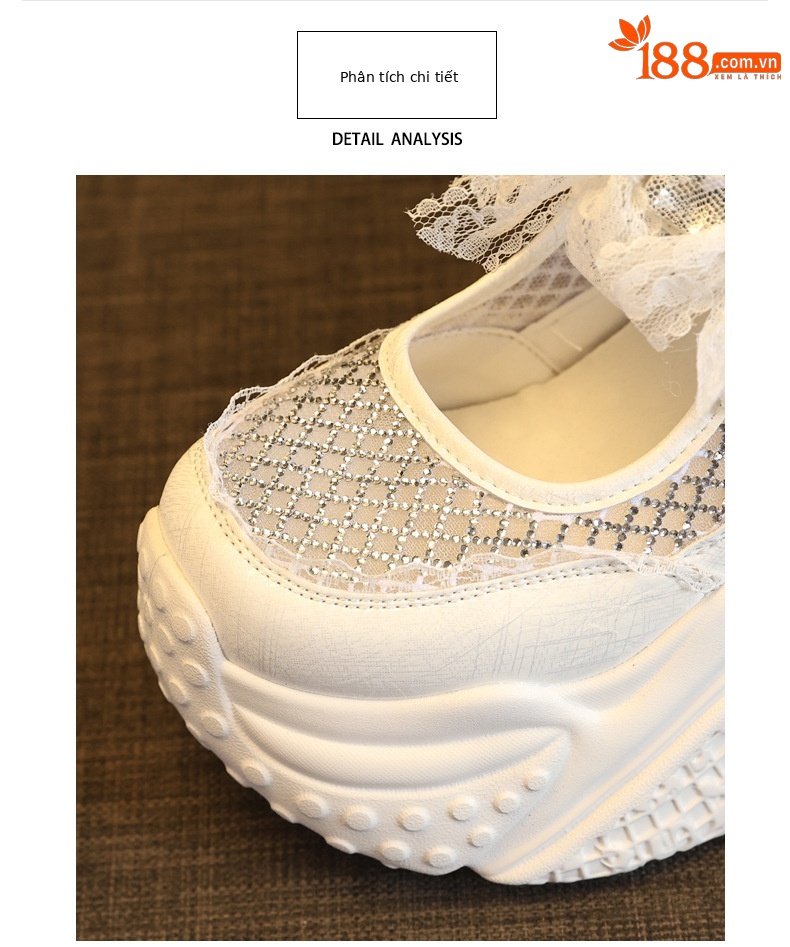 Giày sneaker nữ đế dày tăng chiều cao thoáng khí lưới thể thao — màu trắng chi tiết 7
