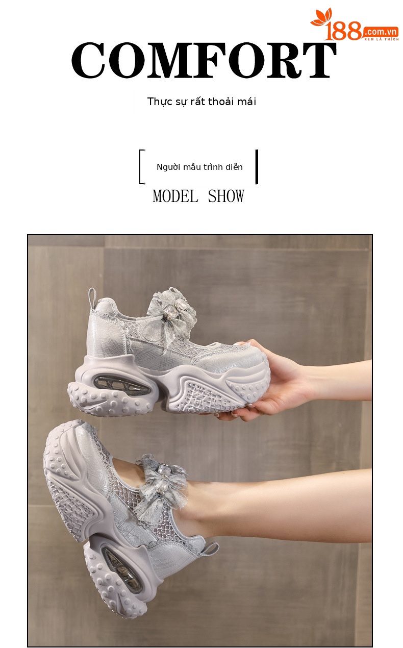 Giày sneaker nữ đế dày tăng chiều cao thoáng khí lưới thể thao — màu trắng chi tiết 11