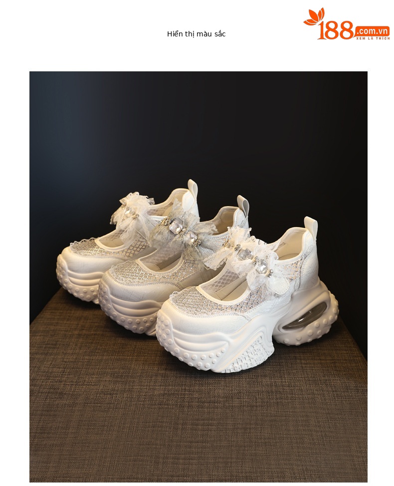 Giày sneaker nữ đế dày tăng chiều cao thoáng khí lưới thể thao — màu trắng chi tiết 18