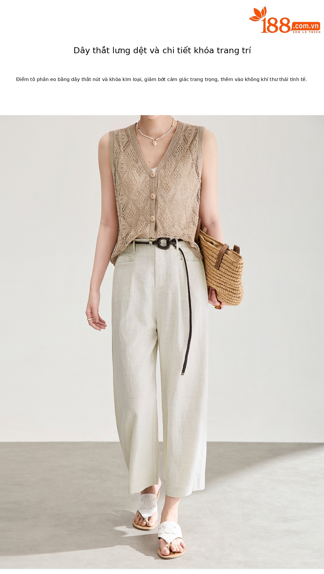 Quần culottes nữ ống rộng chất liệu linen phối sợi tencel, cạp cao dáng suông, mặc mùa hè thoáng mát — Xanh lông mòng đen chi tiết 5