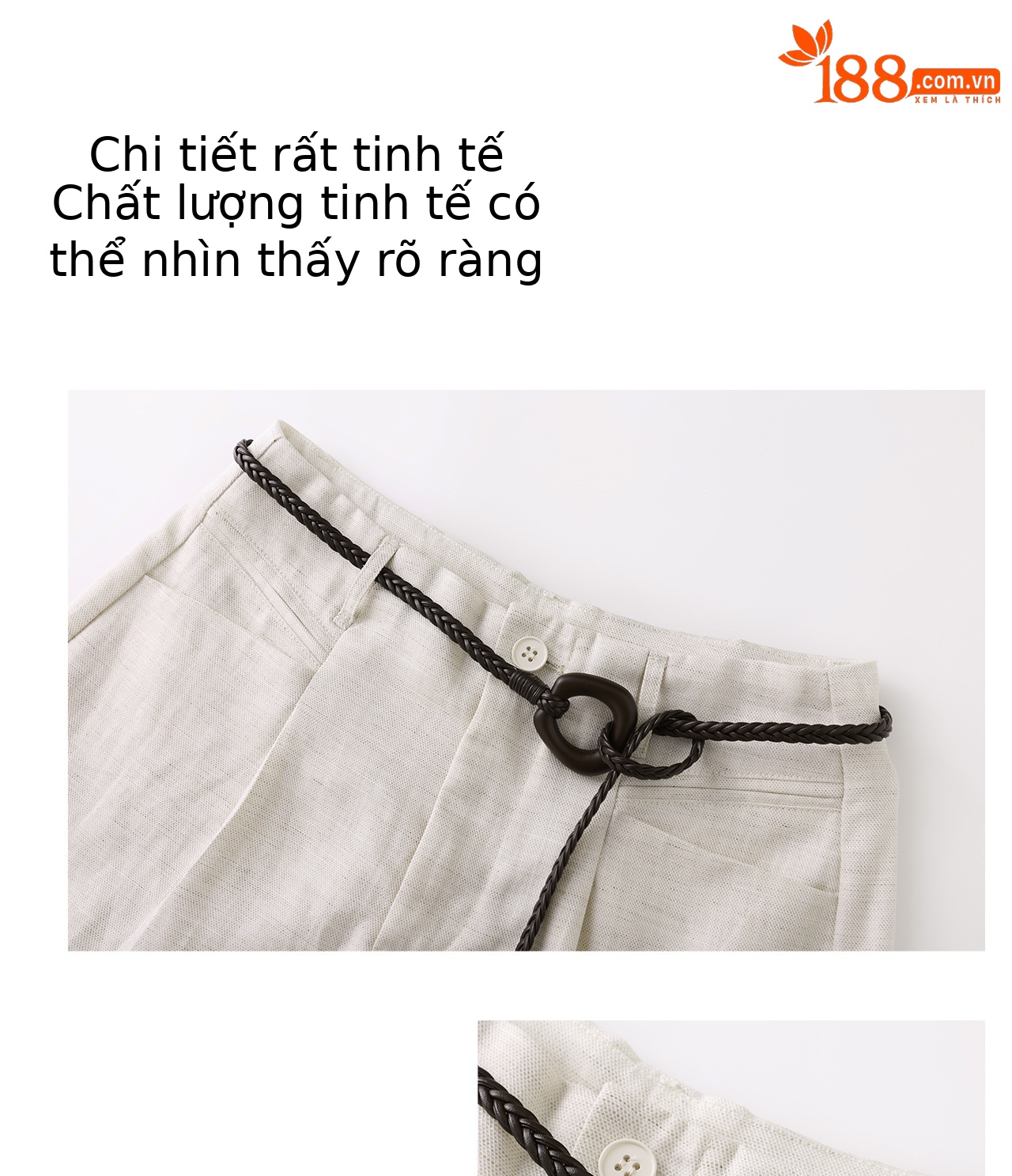 Quần culottes nữ ống rộng chất liệu linen phối sợi tencel, cạp cao dáng suông, mặc mùa hè thoáng mát — Xanh lông mòng đen chi tiết 7