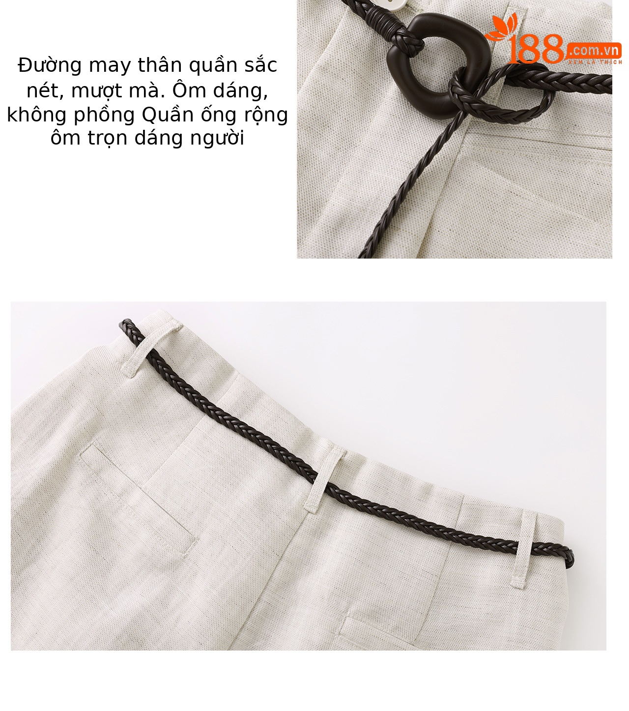 Quần culottes nữ ống rộng chất liệu linen phối sợi tencel, cạp cao dáng suông, mặc mùa hè thoáng mát — Xanh lông mòng đen chi tiết 8