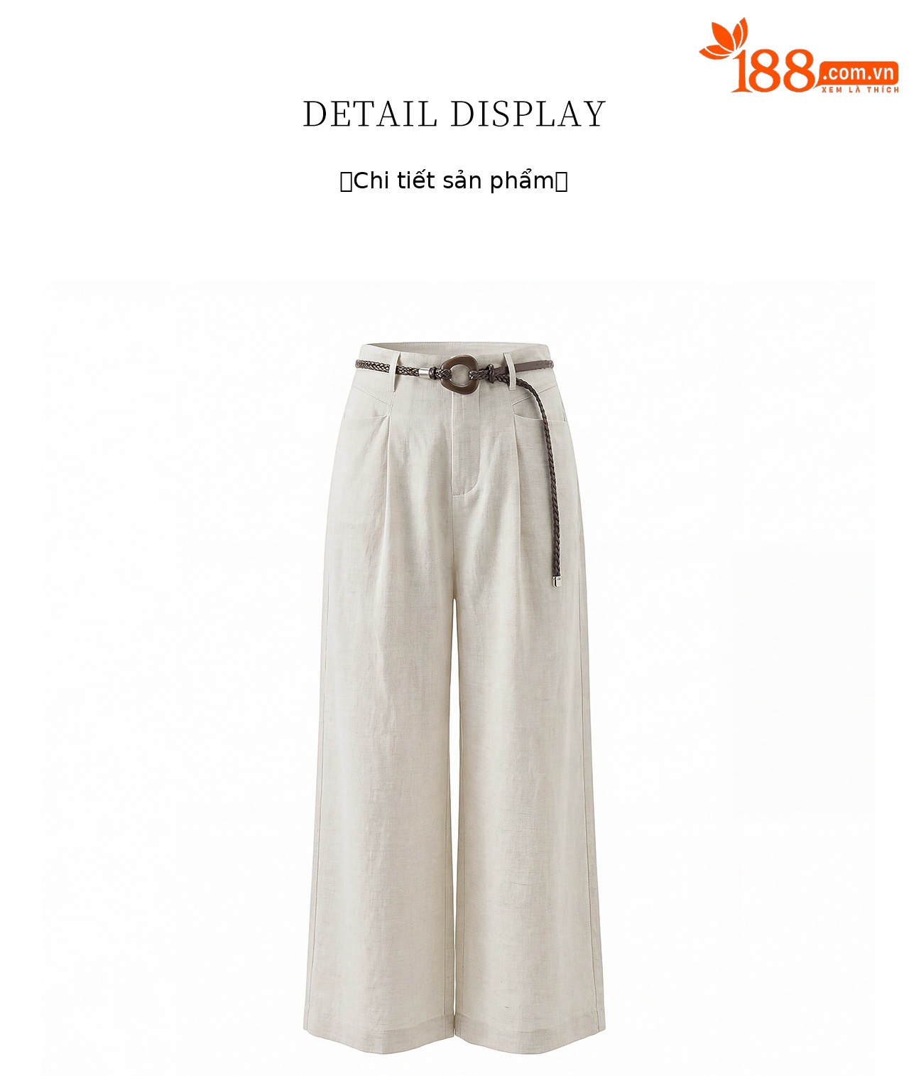 Quần culottes nữ ống rộng chất liệu linen phối sợi tencel, cạp cao dáng suông, mặc mùa hè thoáng mát — Xanh lông mòng đen chi tiết 27