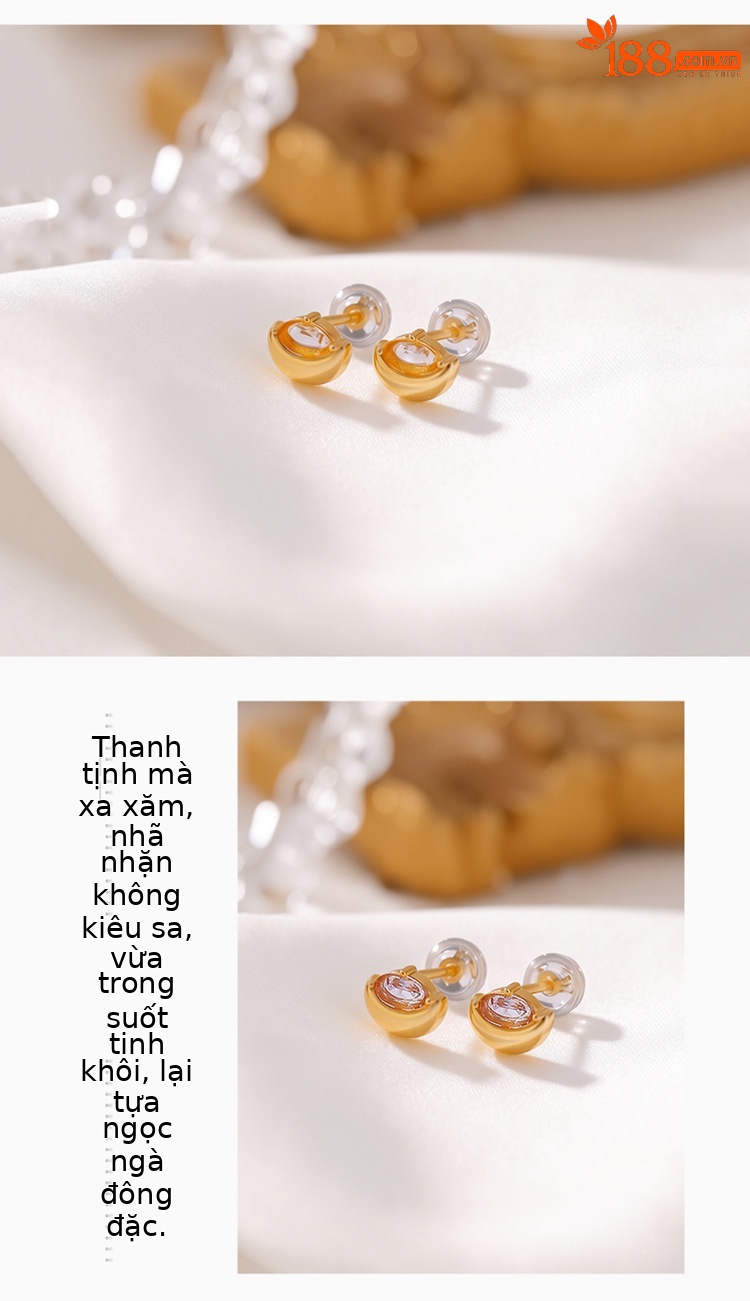 Bông tai bạc S925 mạ vàng đính đá pha lê tím hình bầu dục — Pha lê vàng chi tiết 3