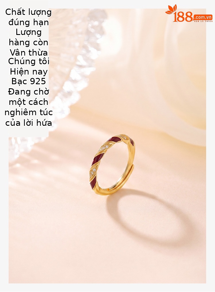 Nhẫn xoắn men đỏ bạc S925 mở điều chỉnh size — Loại bạc chi tiết 1