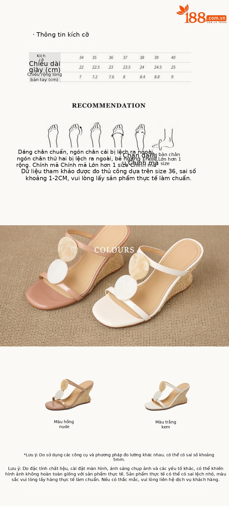 Dép sandal nữ quai chữ V đế xuồng bện rơm gót cao 7 cm — Trần truồng hồng, màu trắng ngà chi tiết 3