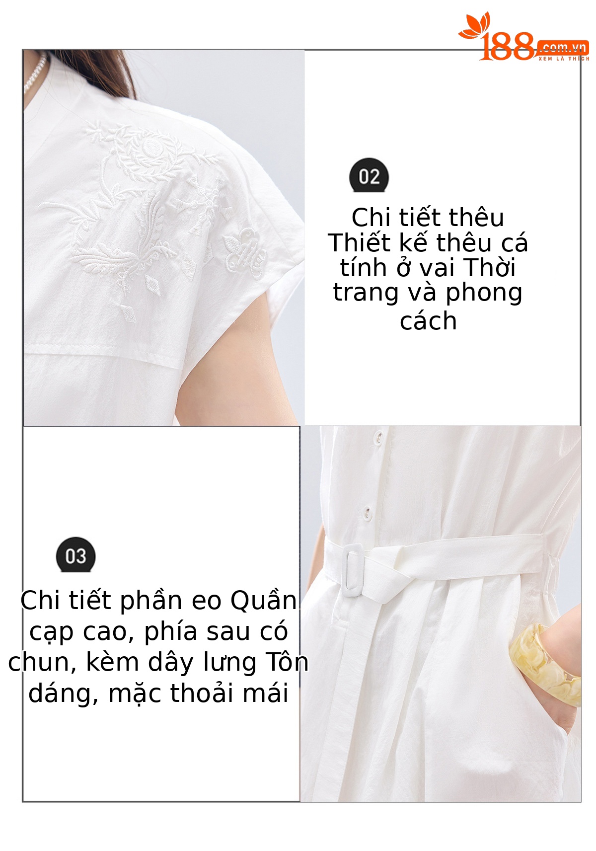 Đầm maxi nữ thắt eo cao, thiết kế quá gối, thêu hoa tinh tế phong cách trưởng thành — xanh lam, màu trắng chi tiết 7