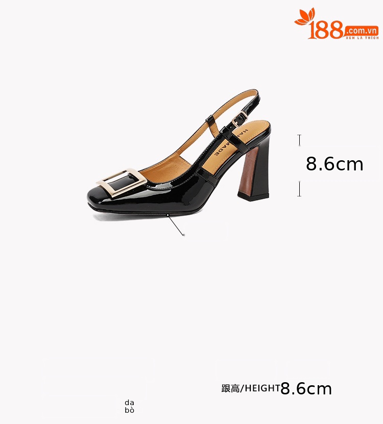 Sandal nữ cao gót mũi vuông quai ngang hở gót — đen chi tiết 2
