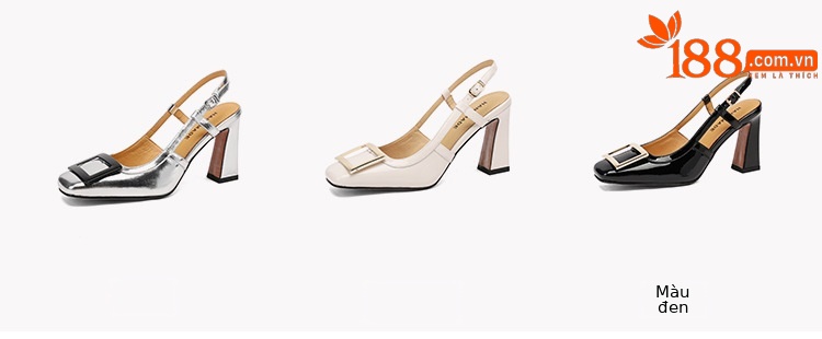 Sandal nữ cao gót mũi vuông quai ngang hở gót — đen chi tiết 3