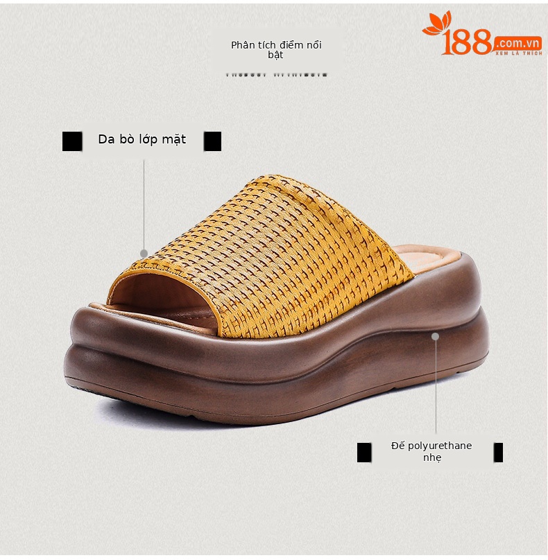Dép sandal nữ quai chữ V đế dày da bò thật mềm chống trượt — màu nâu chi tiết 3