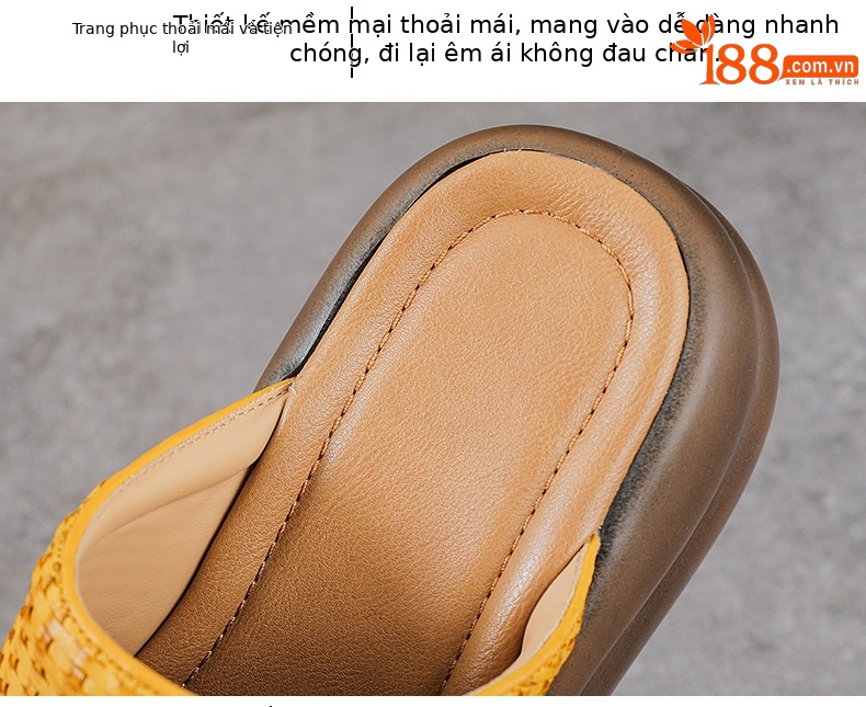 Dép sandal nữ quai chữ V đế dày da bò thật mềm chống trượt — màu nâu chi tiết 6