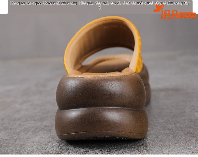 Dép sandal nữ quai chữ V đế dày da bò thật mềm chống trượt — màu nâu chi tiết 8