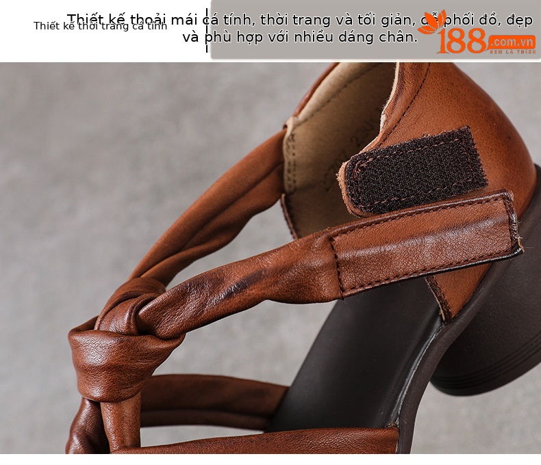 Sandal nữ da bò thật phong cách La Mã cổ điển, đế mềm, quai đan hở thoáng khí — màu nâu chi tiết 5