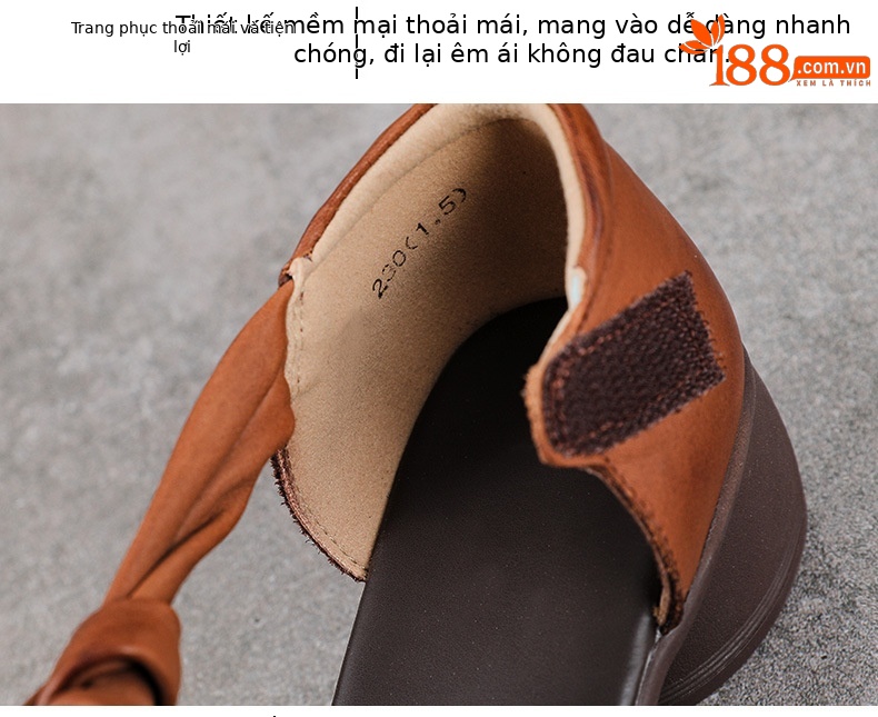 Sandal nữ da bò thật phong cách La Mã cổ điển, đế mềm, quai đan hở thoáng khí — màu nâu chi tiết 6