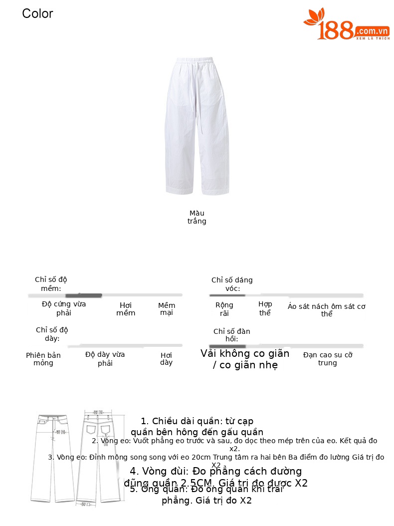 Quần culottes nữ ống rộng cạp thun dây rút, dáng suông rộng, dài 9 phần, chất cotton mềm mại — Ben trắng chi tiết 9