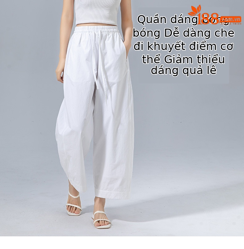 Quần culottes nữ ống rộng cạp thun dây rút, dáng suông rộng, dài 9 phần, chất cotton mềm mại — Ben trắng chi tiết 13