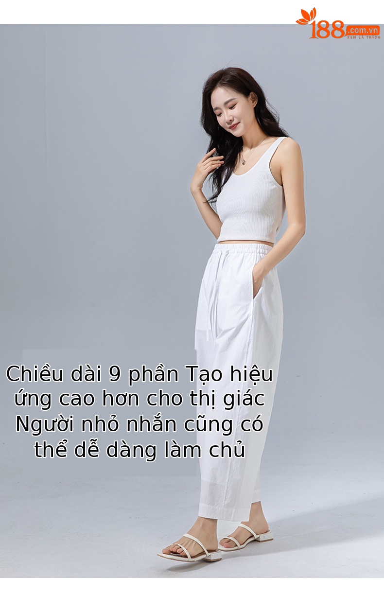 Quần culottes nữ ống rộng cạp thun dây rút, dáng suông rộng, dài 9 phần, chất cotton mềm mại — Ben trắng chi tiết 14