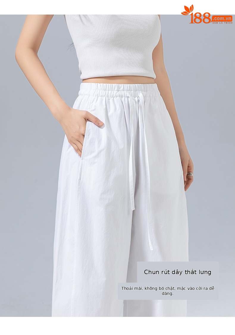 Quần culottes nữ ống rộng cạp thun dây rút, dáng suông rộng, dài 9 phần, chất cotton mềm mại — Ben trắng chi tiết 16
