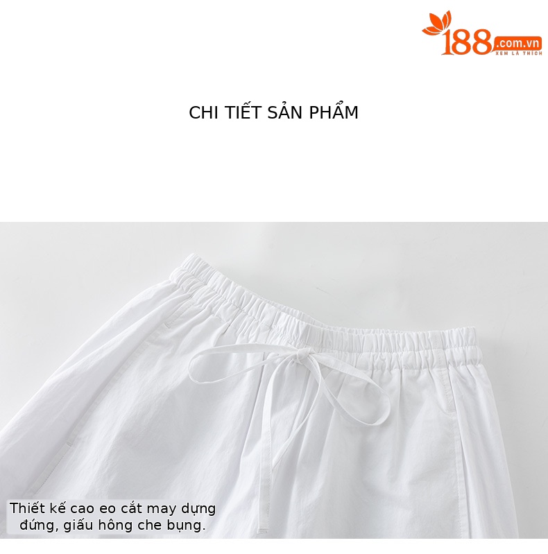 Quần culottes nữ ống rộng cạp thun dây rút, dáng suông rộng, dài 9 phần, chất cotton mềm mại — Ben trắng chi tiết 18