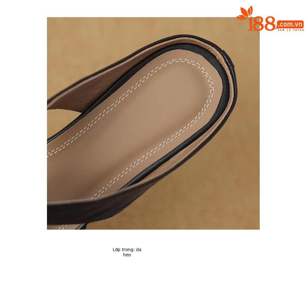 Dép sandal nữ quai chữ V đế bệt da cừu hoa nổi — đen chi tiết 14