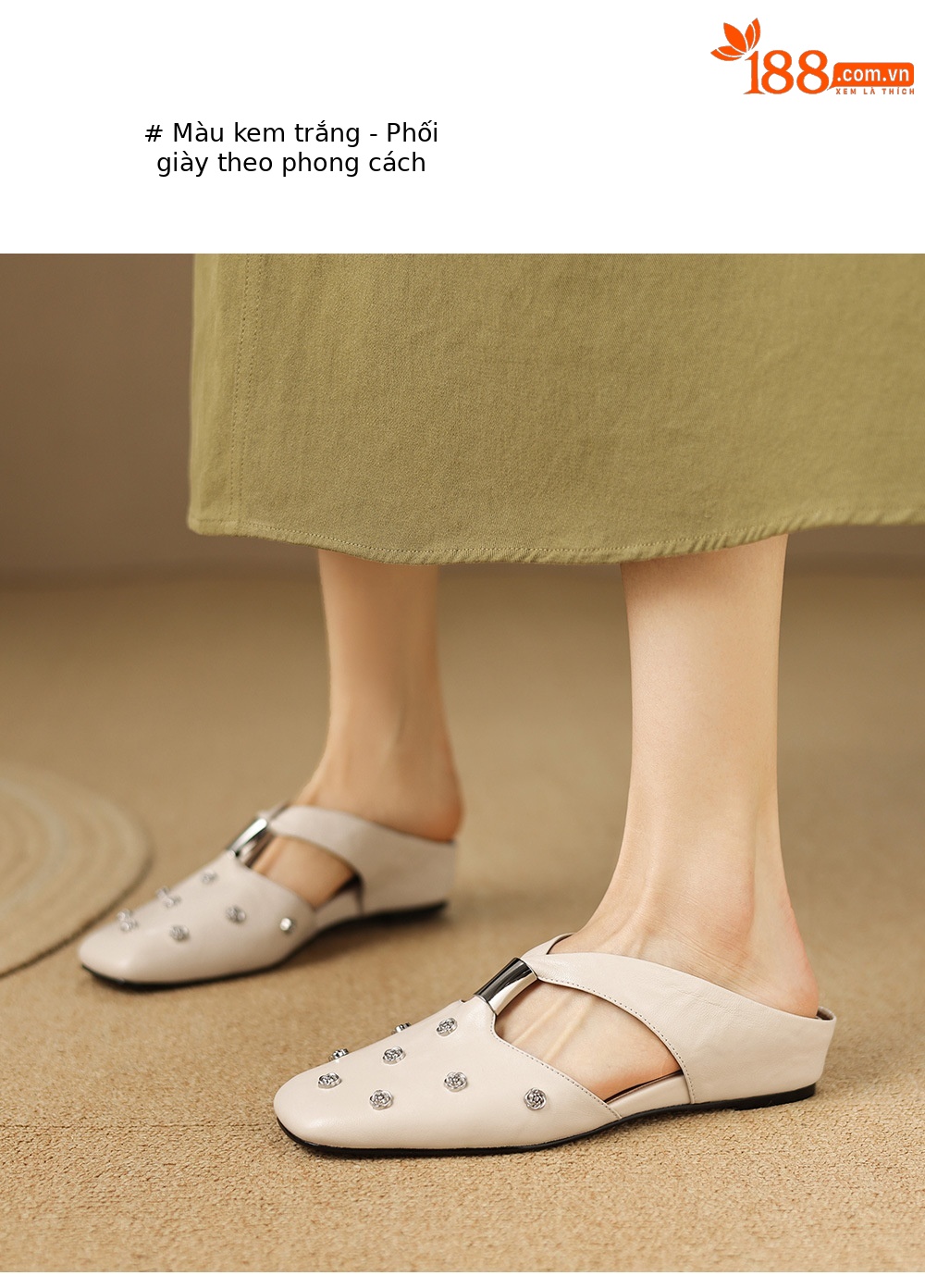 Dép sandal nữ quai chữ V đế bệt da cừu hoa nổi — đen chi tiết 15