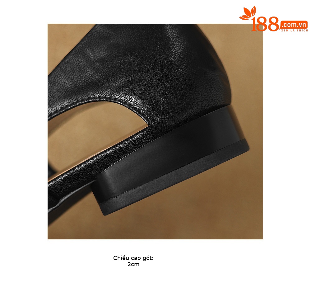 Sandal nữ da cừu đinh tán hoa rỗng mũi tròn kiểu ballet quai ngang đế bệt — đen chi tiết 15