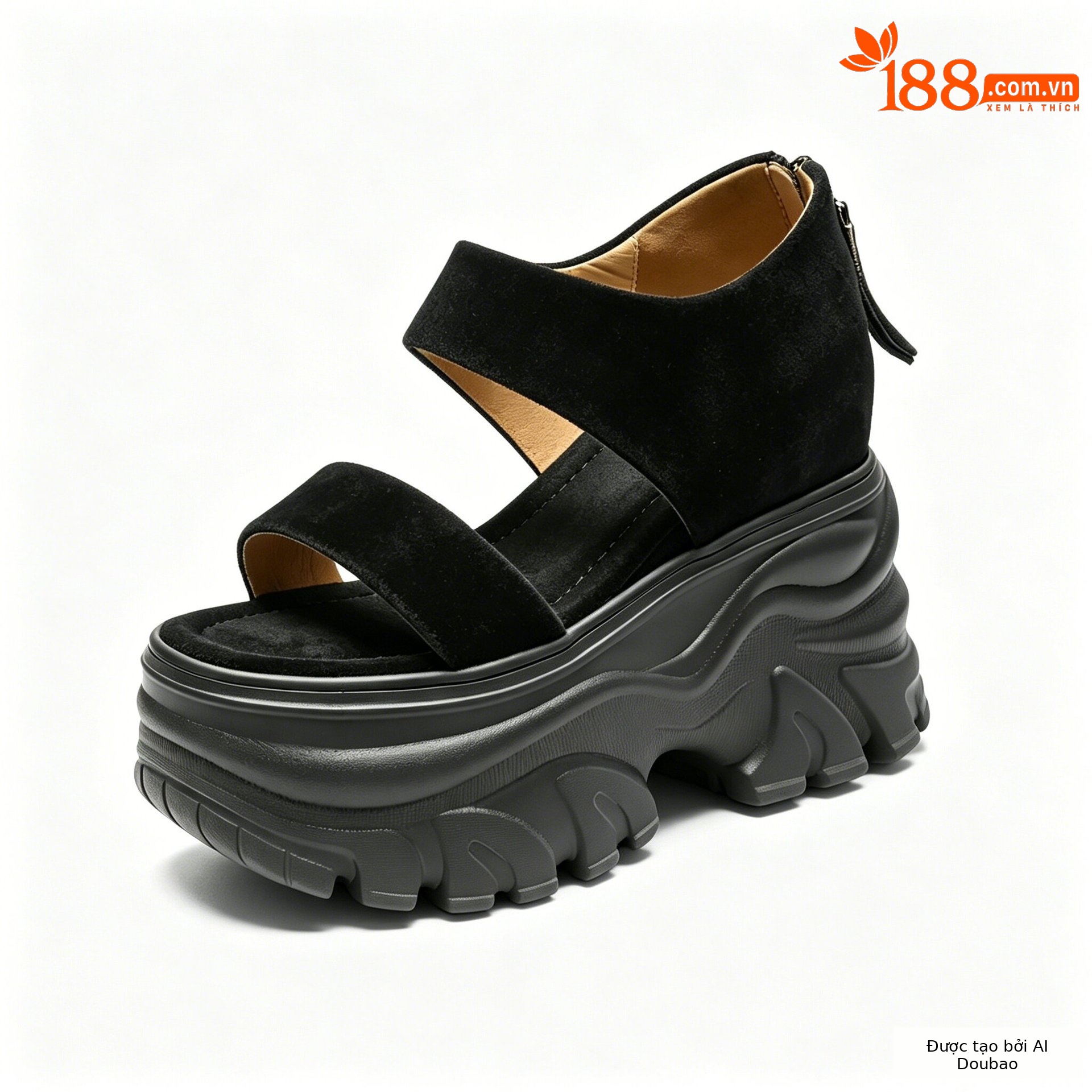 Sandal cao gót nữ đế xuồng phong cách La Mã, gót 12 cm, quai hở mũi, khóa kéo sau — màu đen, màu mơ