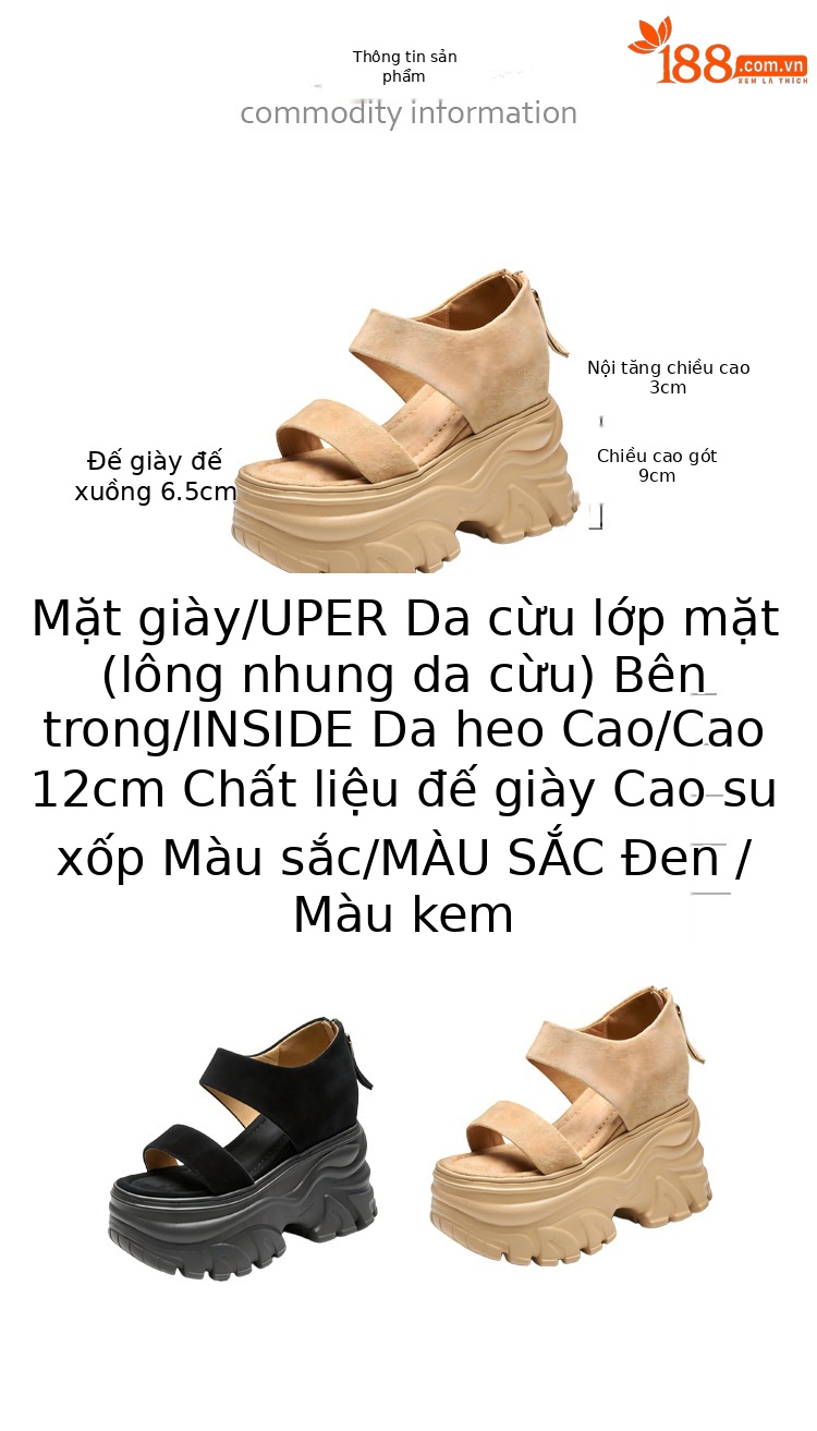 Sandal cao gót nữ đế xuồng phong cách La Mã, gót 12 cm, quai hở mũi, khóa kéo sau — màu đen, màu mơ chi tiết 3
