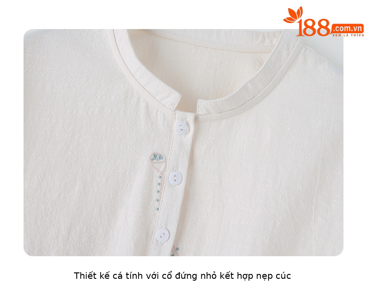 Bộ váy hai mảnh gồm áo thun và chân váy chữ A họa tiết hoa, cạp cao, dáng suông dài — Màu ảnh chi tiết 5