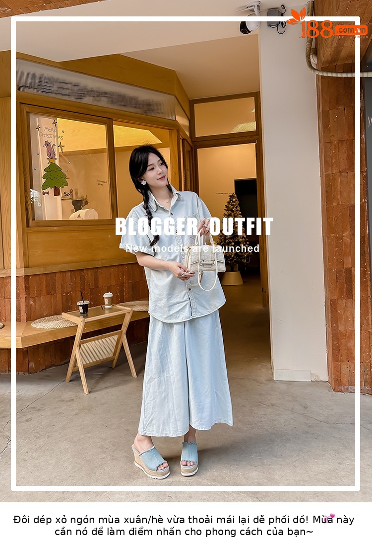 Sandal cao gót nữ hở mũi chất liệu denim, đế xuồng bện cói, gót cao 9 cm — Cao bồi xanh chi tiết 1