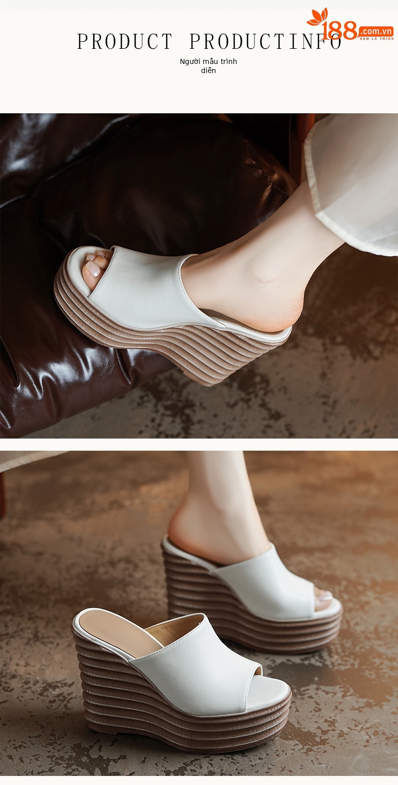 Sandal cao gót nữ hở mũi đế xuồng dày, gót 9 cm — màu đen, màu trắng ngà chi tiết 2