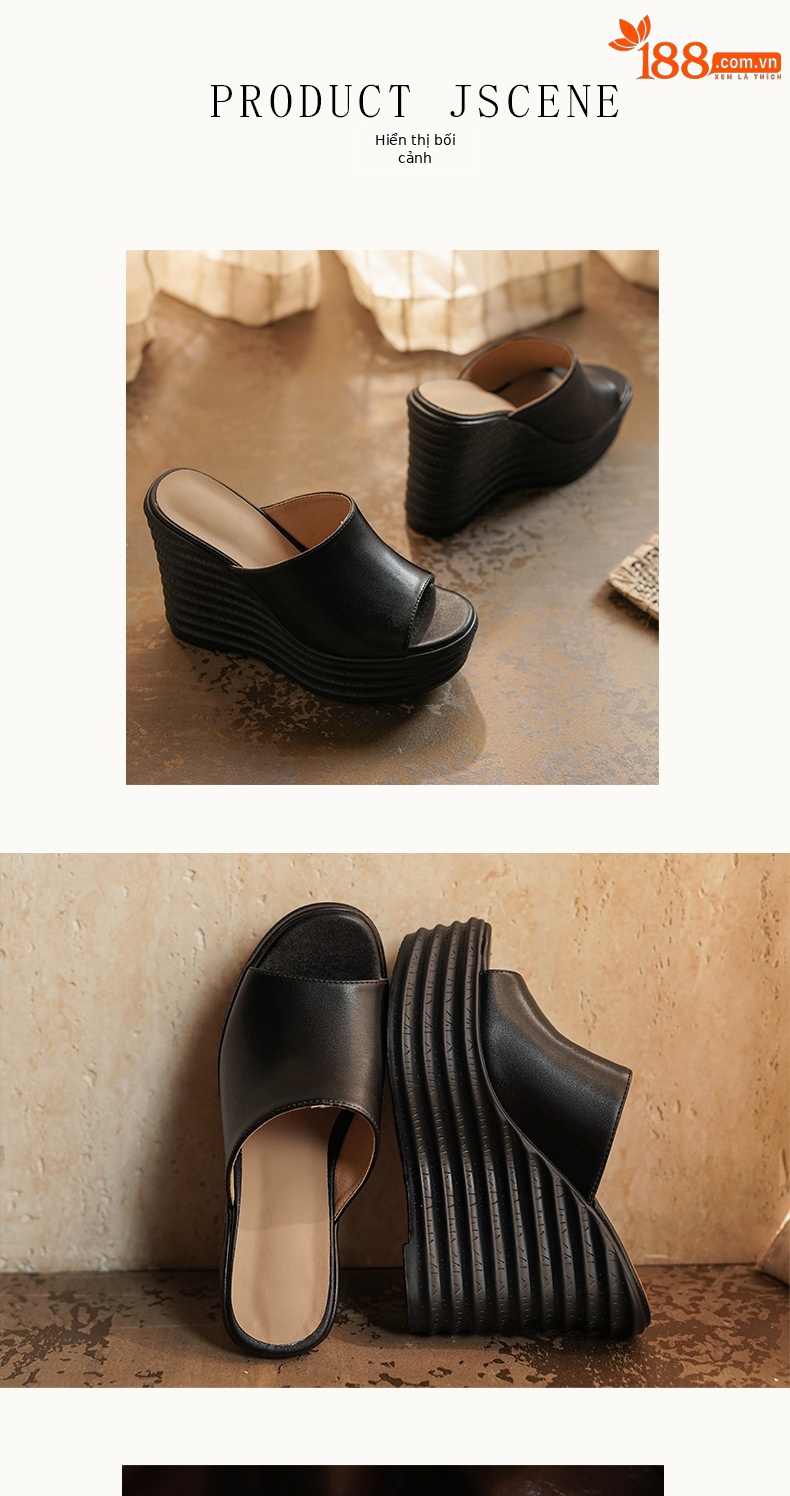 Sandal cao gót nữ hở mũi đế xuồng dày, gót 9 cm — màu đen, màu trắng ngà chi tiết 5