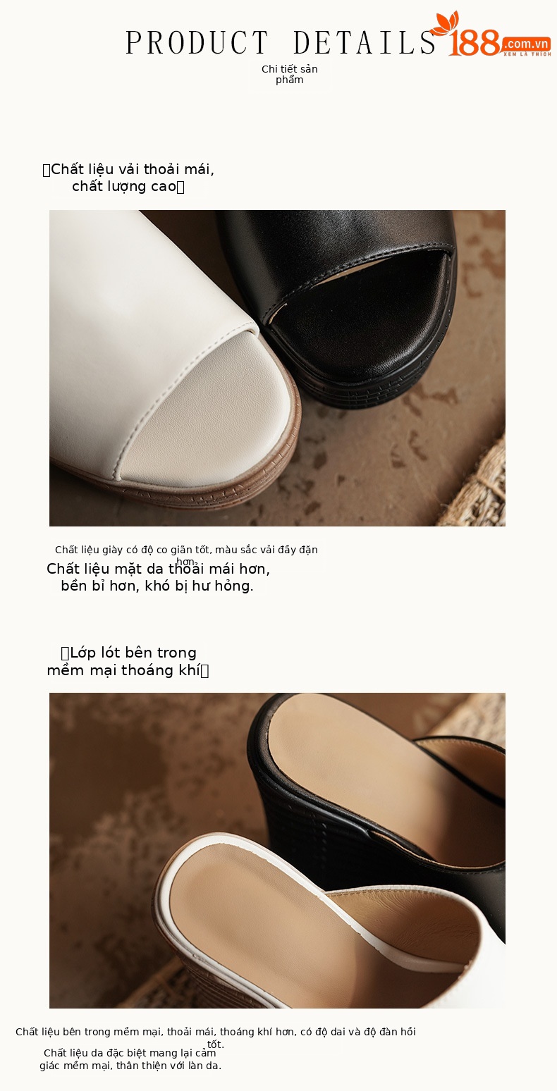 Sandal cao gót nữ hở mũi đế xuồng dày, gót 9 cm — màu đen, màu trắng ngà chi tiết 7