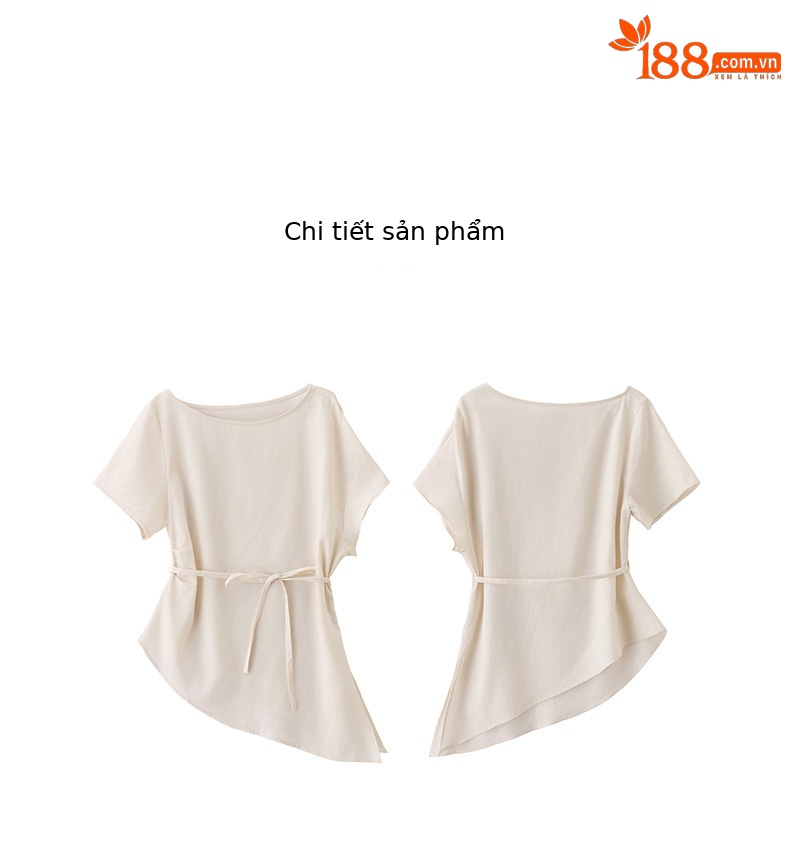 Bộ đầm suông nữ midi tay ngắn cổ tròn thắt eo — màu trắng ngà chi tiết 17