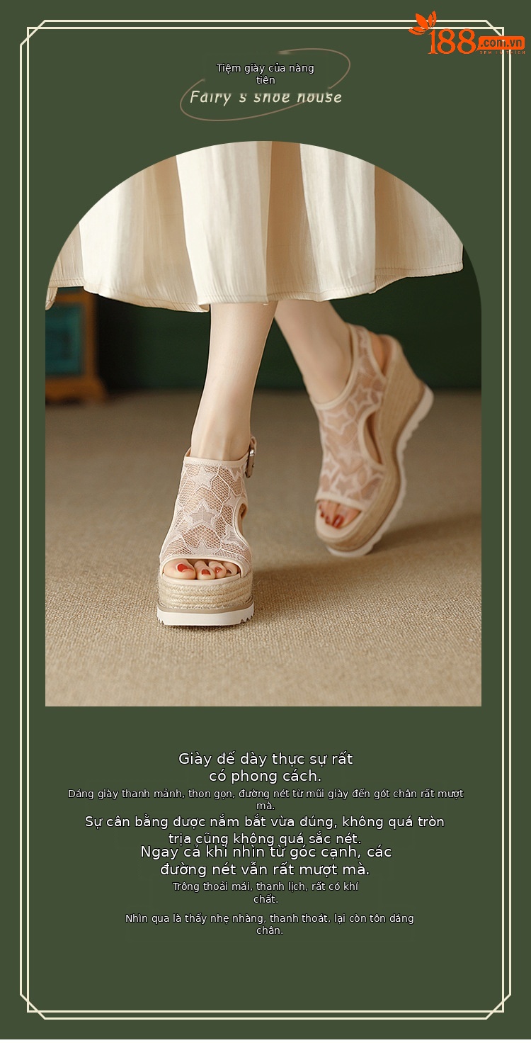 Sandal nữ đế xuồng cao gót mũi hở phong cách Bohemian, chất liệu đan rơm kết hợp lưới thoáng khí — màu hồng nhạt, màu trắng chi tiết 1