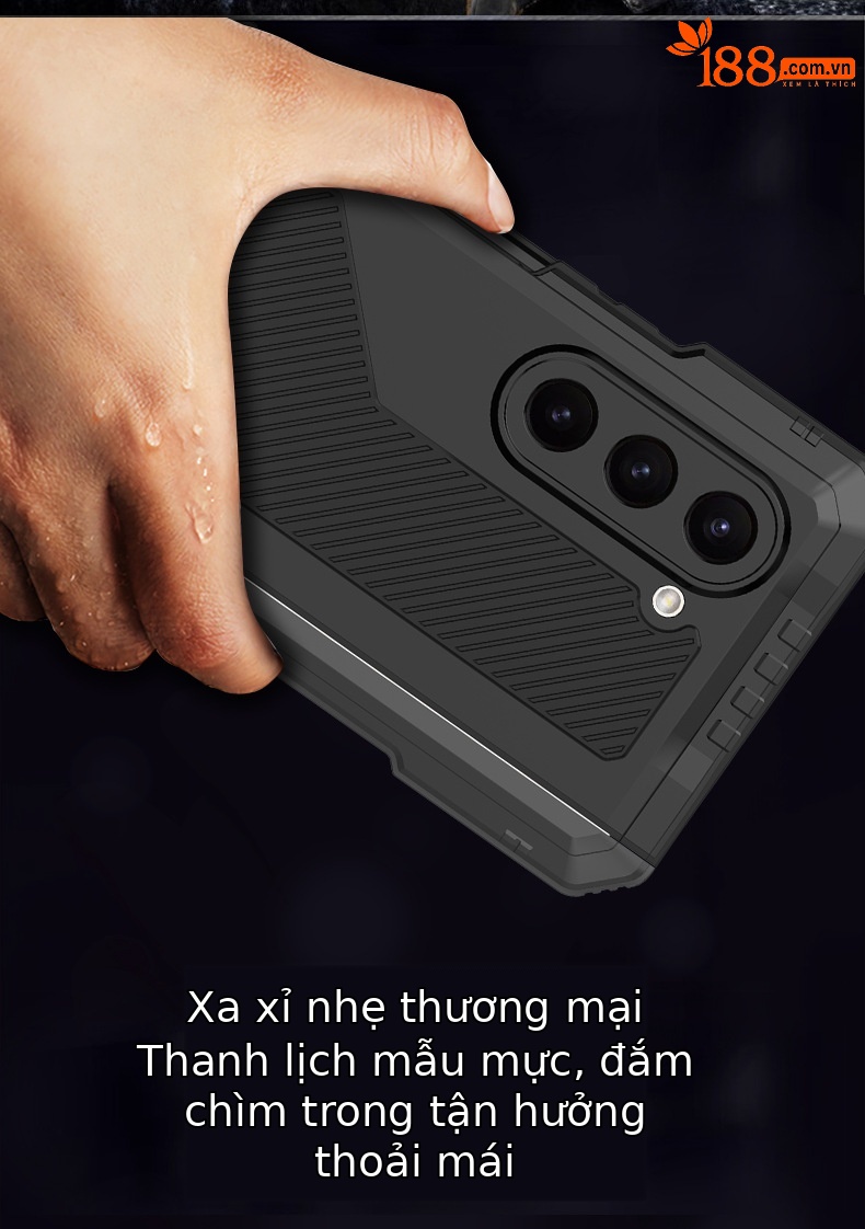 Ốp lưng Samsung Z Fold4/Fold5 kim loại ba lớp chống sốc, chống bụi, có chân đế — đen, đỏ chi tiết 6