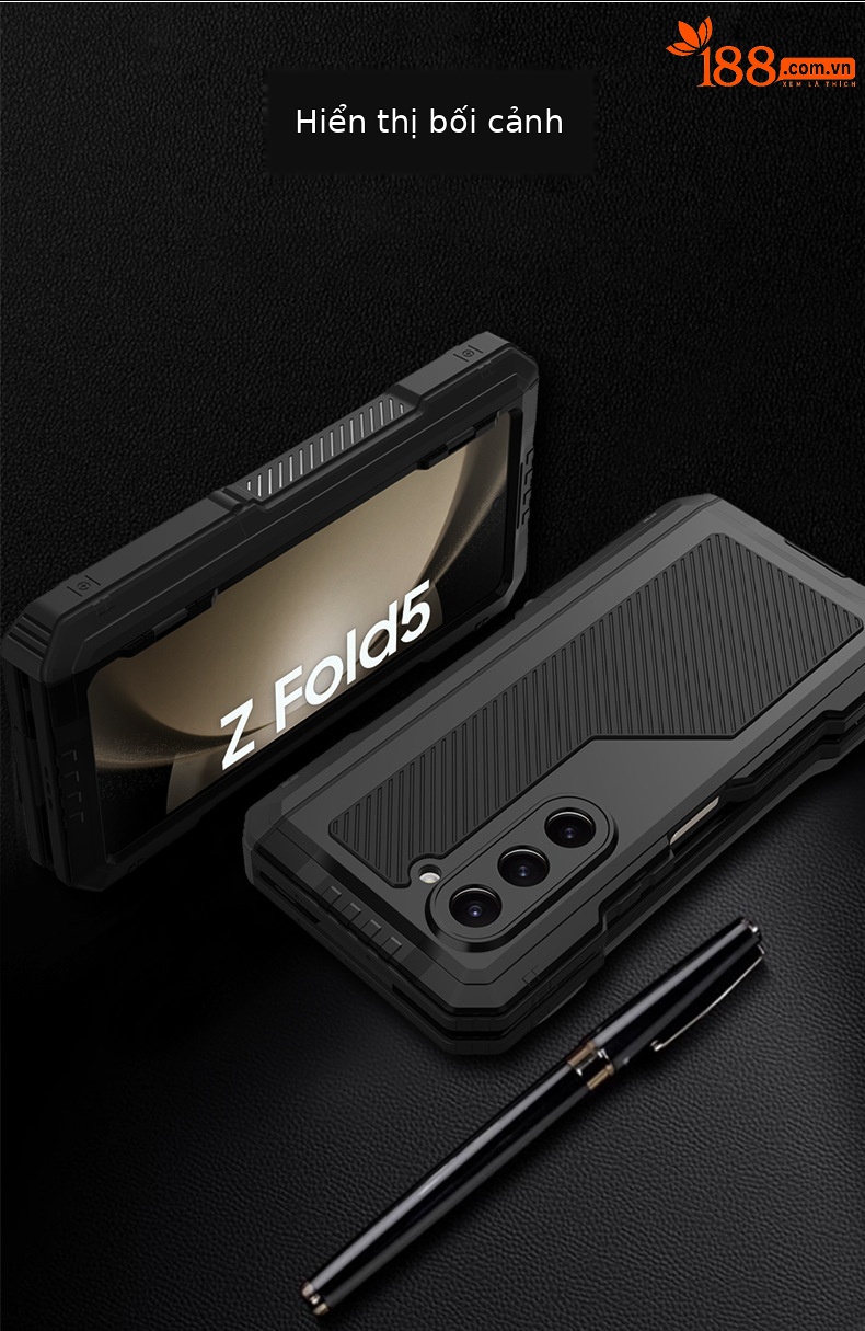 Ốp lưng Samsung Z Fold4/Fold5 kim loại ba lớp chống sốc, chống bụi, có chân đế — đen, đỏ chi tiết 10