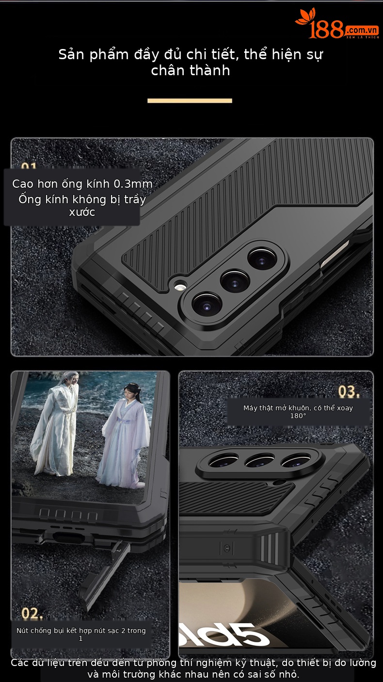 Ốp lưng Samsung Z Fold4/Fold5 kim loại ba lớp chống sốc, chống bụi, có chân đế — đen, đỏ chi tiết 9