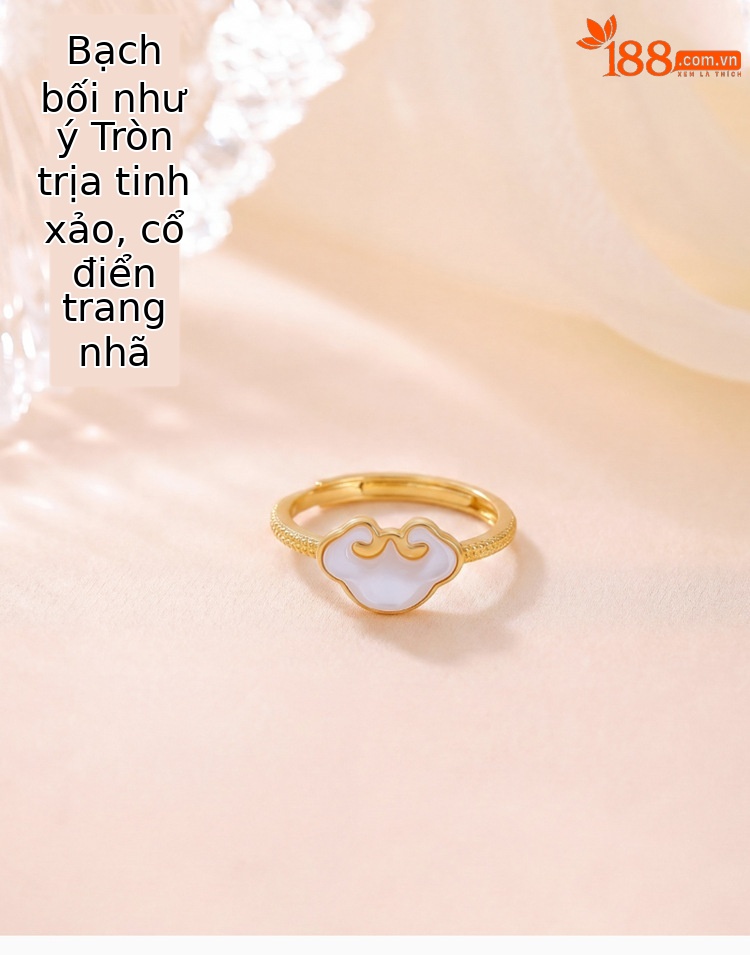 Nhẫn nữ bạc 925 mạ vàng đính đá trắng hình như ý, phong cách tân cổ điển sang trọng — Bạc chi tiết 1