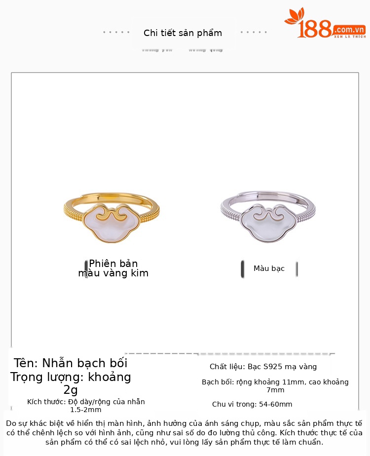 Nhẫn nữ bạc 925 mạ vàng đính đá trắng hình như ý, phong cách tân cổ điển sang trọng — Bạc chi tiết 2