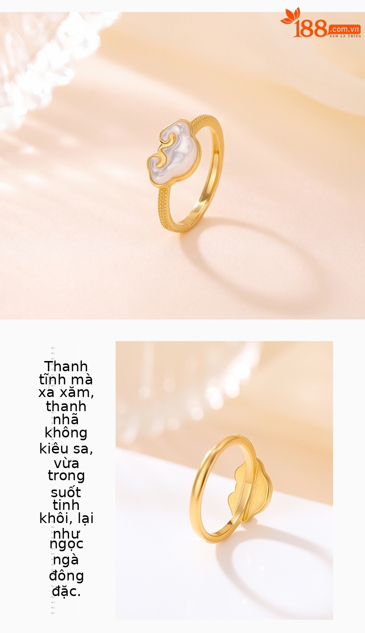 Nhẫn nữ bạc 925 mạ vàng đính đá trắng hình như ý, phong cách tân cổ điển sang trọng — Bạc chi tiết 3