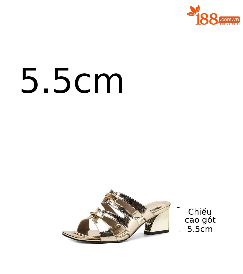 Sandal cao gót nữ hở mũi da dê màu vàng gót thô — màu vàng chi tiết 3