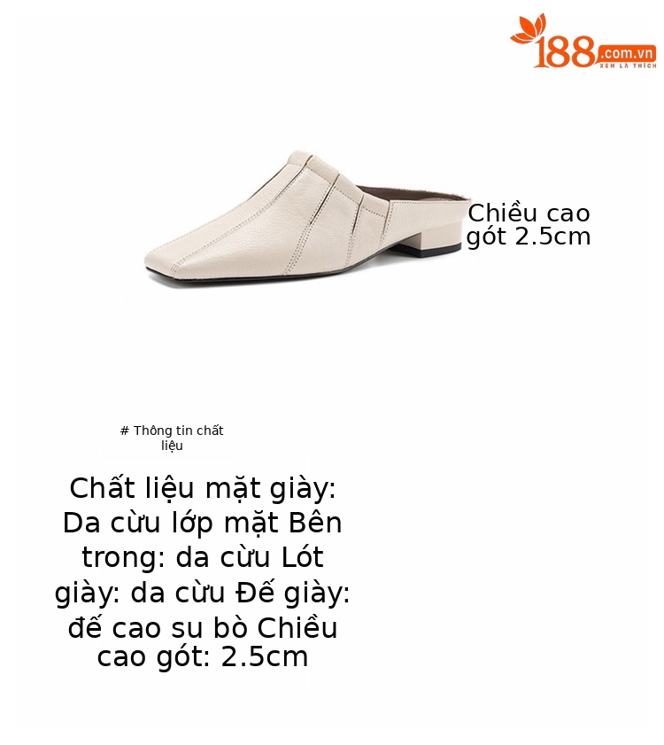 Giày mule nữ da dê mũi vuông đế bệt, phong cách Hàn Quốc — đen chi tiết 3