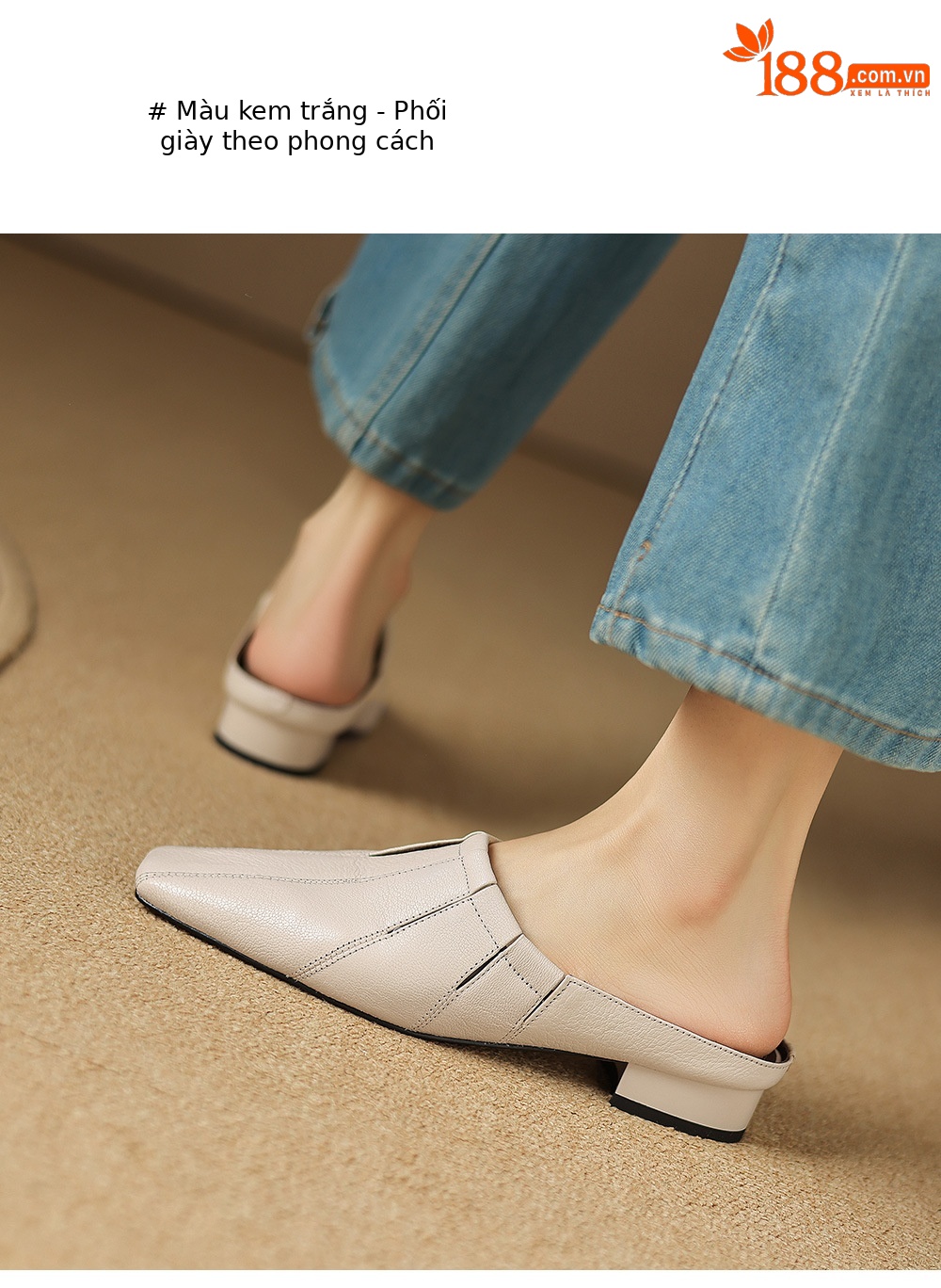 Giày mule nữ da dê mũi vuông đế bệt, phong cách Hàn Quốc — đen chi tiết 13