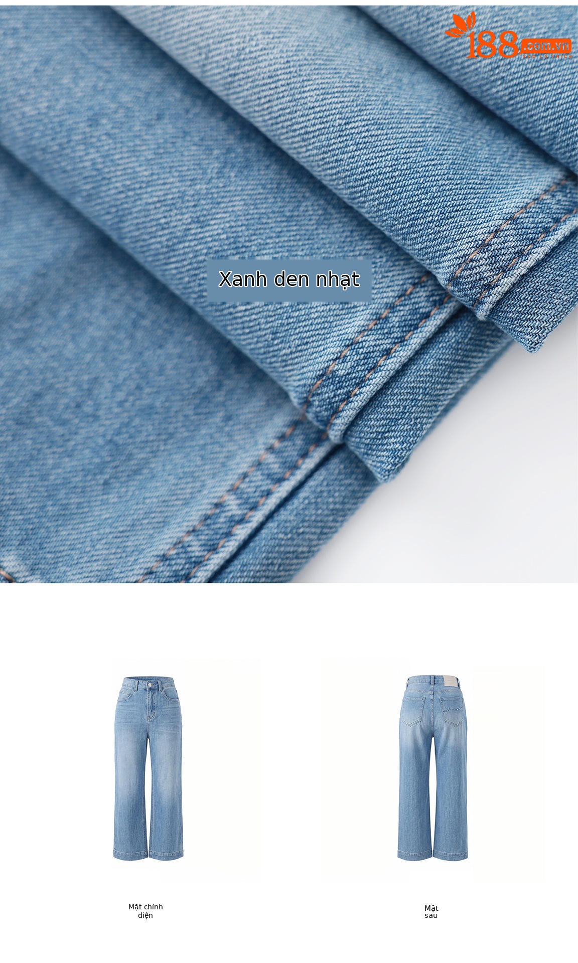 Quần jean nữ cạp cao ống rộng chất liệu cotton pha sợi co giãn mềm mại — xanh lam chi tiết 5