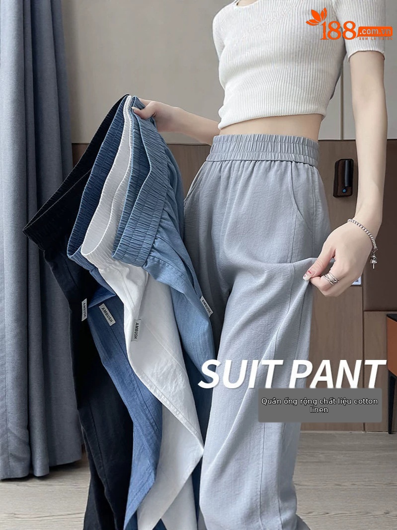 Quần culottes nữ ống rộng cạp cao chất liệu mềm mỏng mùa hè — màu xanh nhạt