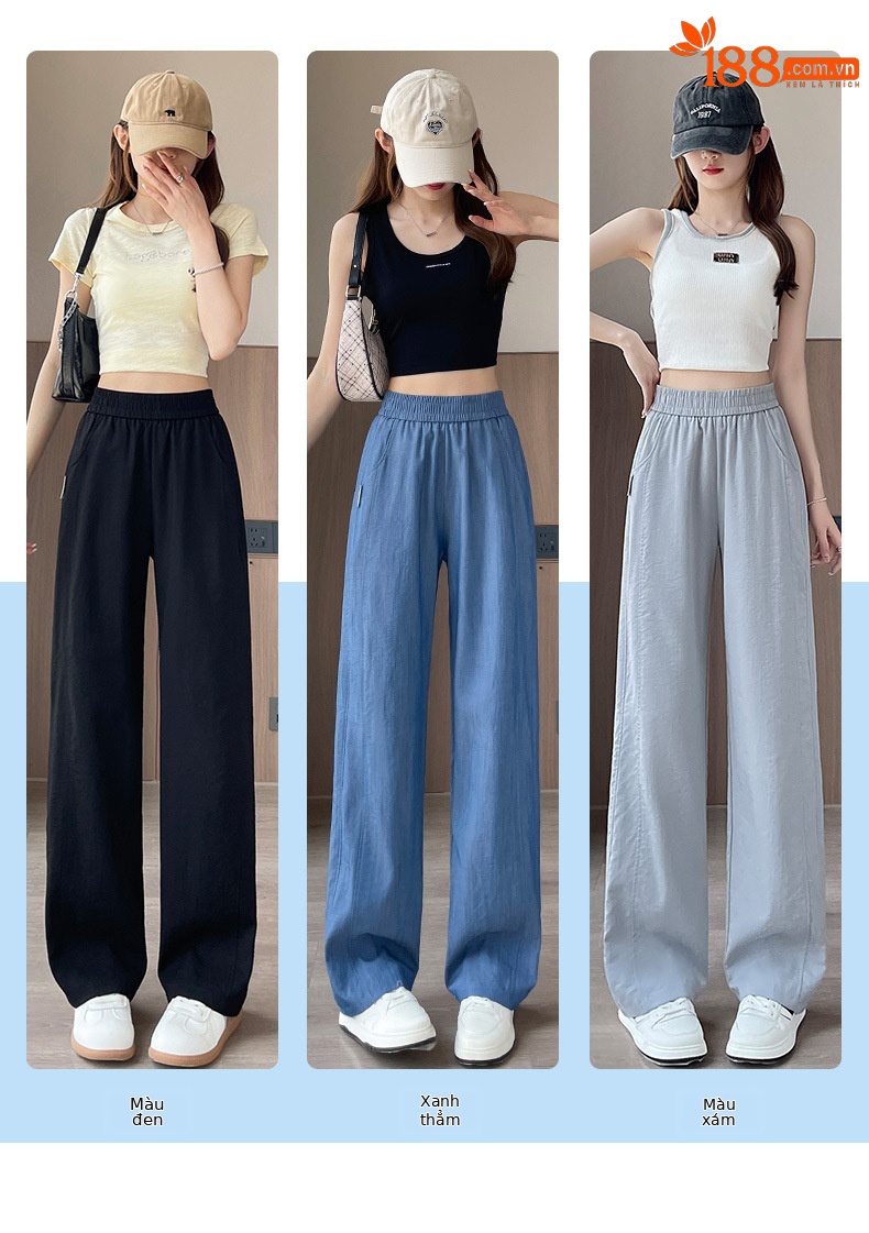 Quần culottes nữ ống rộng cạp cao chất liệu mềm mỏng mùa hè — màu xanh nhạt chi tiết 3