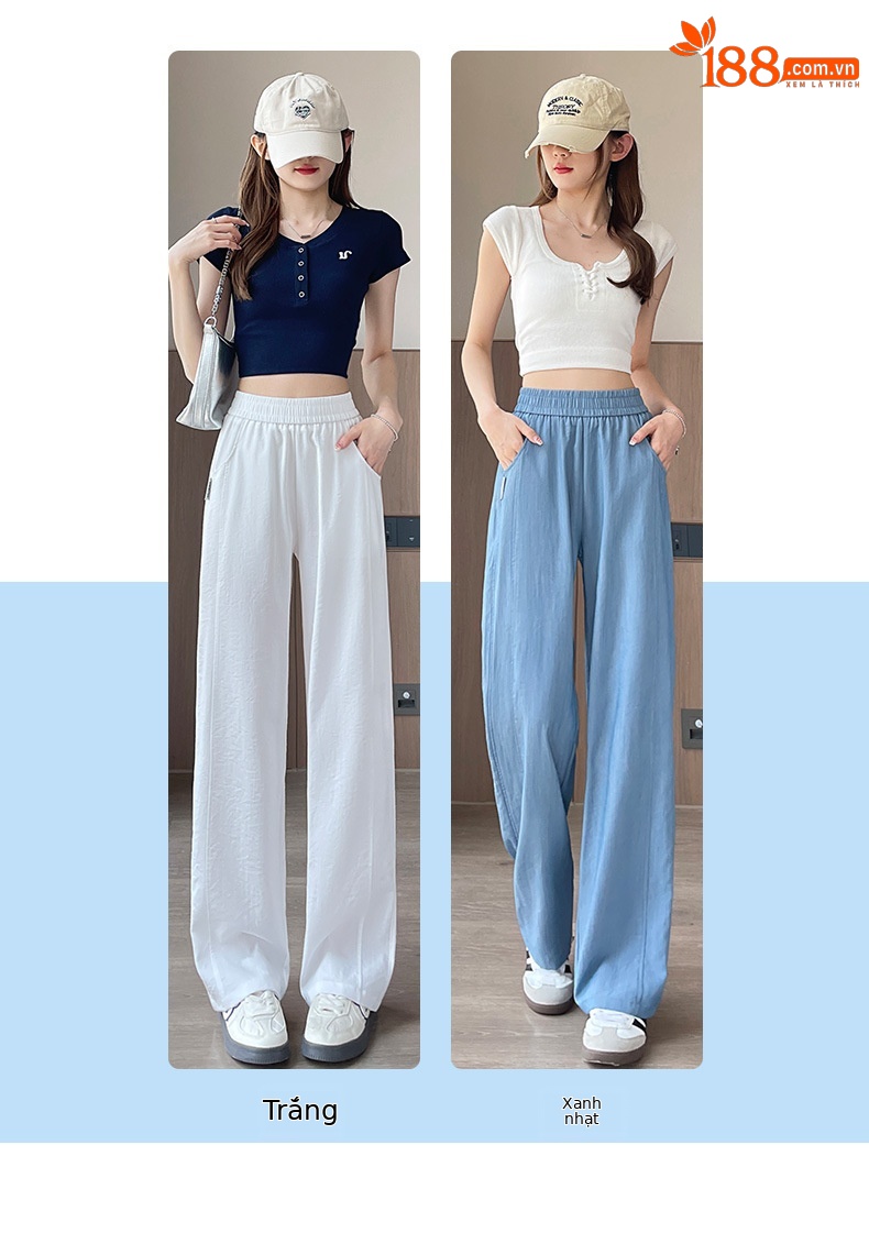 Quần culottes nữ ống rộng cạp cao chất liệu mềm mỏng mùa hè — màu xanh nhạt chi tiết 4